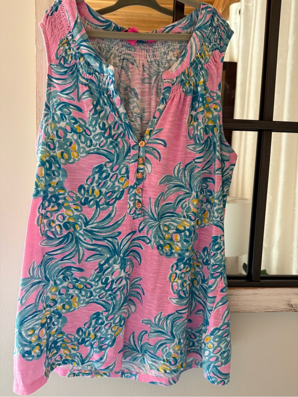 Lilly Pulitzer Pink and Teal Tropical Blouse